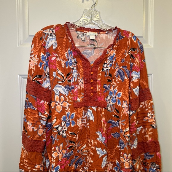 Sundance Orange Boho Floral Print V Neck Blouse size M - Picture 5 of 8